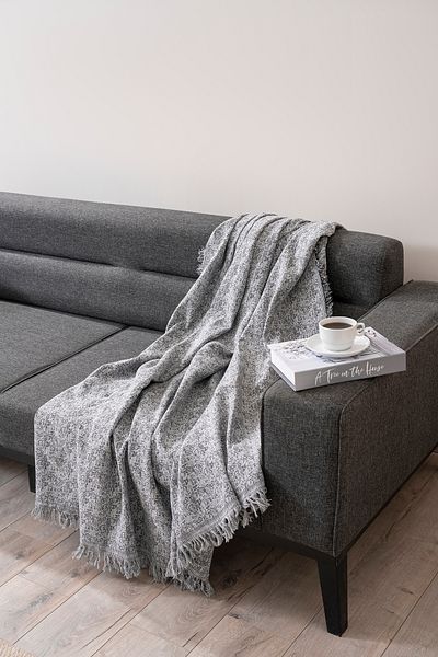 Magu Natural Cotton Gray Geometric Patterned Woven Sofa Cover