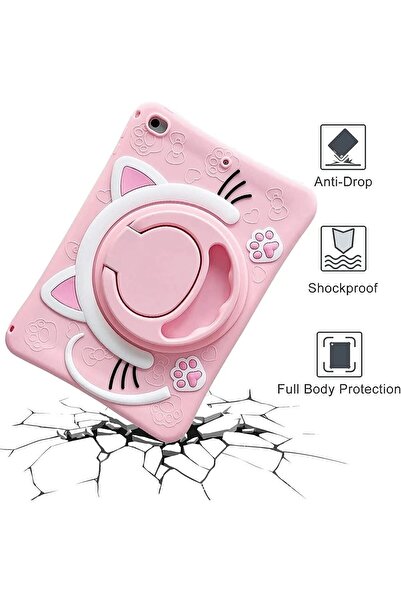 TEKNETSTORE حافظة لهاتف Galaxy Tab A9 Plus مقاس 11 بوصة - نمط قطة وردية، حامل معلق، شخصية ممتعة للأطفال