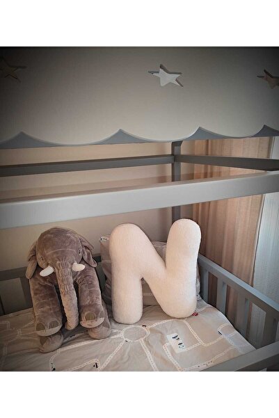 pufftable Pernă decorativă cu litera N din pluș, țesătură albă, dimensiune ma...
