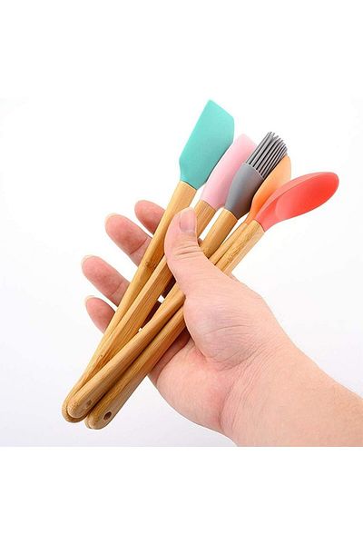 STOREMAX Mrttnca Kitchen Bamboo Silicone Heat Resistant Spoon Ladle Set Set of 5 Colorful Trndymrt 108