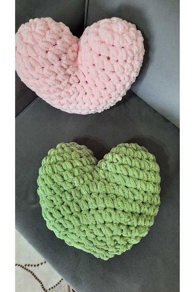 Alize Alize Puffy Heart Pillow Green Color Valentine's Day Gift Decorative Gift