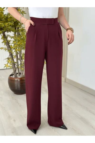 ModaDeniz Women's Burgundy Velcro Closure Comfortable Palazzo Lycra Stretchy Waist Pants