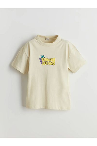 LC Waikiki LCW Kids Μπεζ Μπλούζα με Στρογγυλή Λαιμόκοψη για Αγόρια