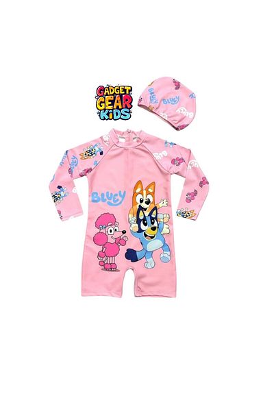 Gadget Gear Long Sleeve - Boned Print Detail Swimsuit for Girl