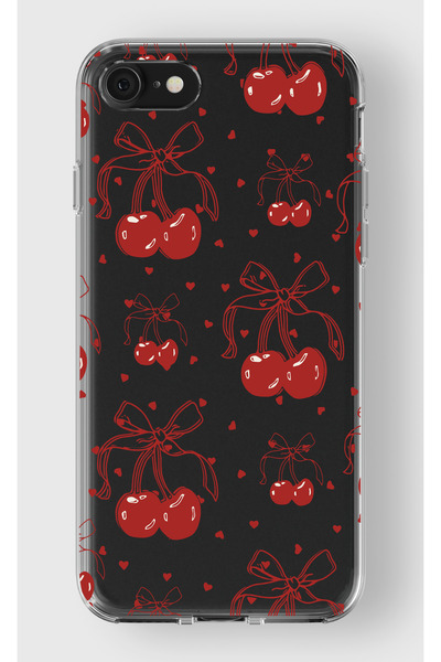 moonset Iphone 7 / 8 / SE Uyumlu Kiraz ve Kalpler Tasarımlı Baskılı Şeffaf Te...