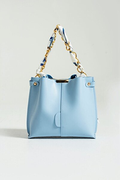 vagues Eșarfă și accesoriu cu lanț pentru femei, albastră, din piele moale, geantă de mână și geantă de umăr cu 3 compartimente