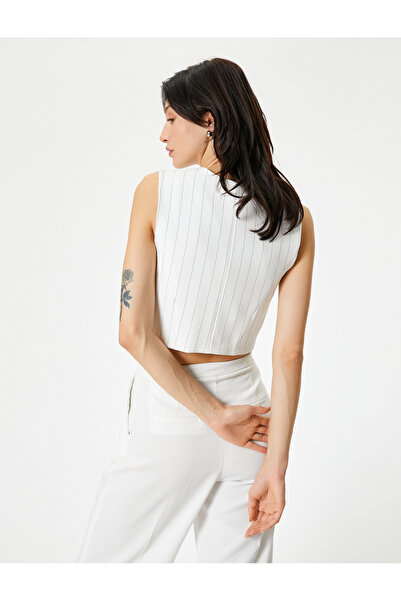 Koton Γιλέκο Crop με κουμπιά Flannelette Τσέπες με κουμπιά V-λαιμόκοψη