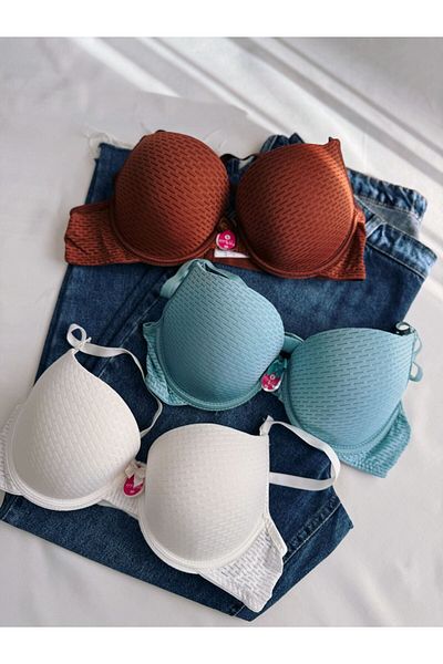 Beyaz Gelincik Underwear Sutien Push Up cu sârmă ultra căptușit cu model pentru femei, pachet de trei