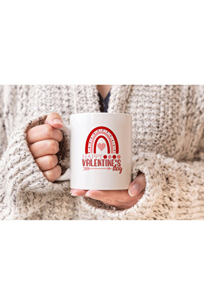 MODA كوب بورسلين مطبوع عليه هدية عيد الحب السعيد