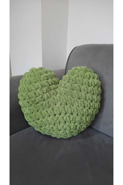 Alize Alize Puffy Heart Pillow Green Color Valentine's Day Gift Decorative Gift