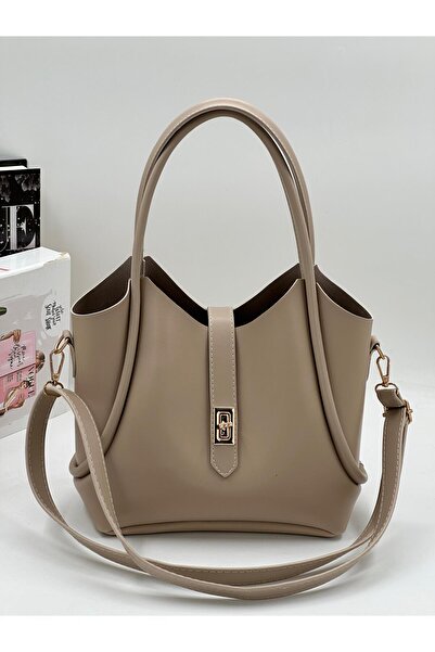 Yerli Demir Toka Kemerli Çift Askılı Makyaj Çantalı Zarif Suni Deri Kadın El ...