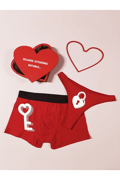 TexKid Heart Box Key and Lock Design Γυναικεία κιλότα και Ανδρικά Μπόξερ Σετ δύο τεμαχίων