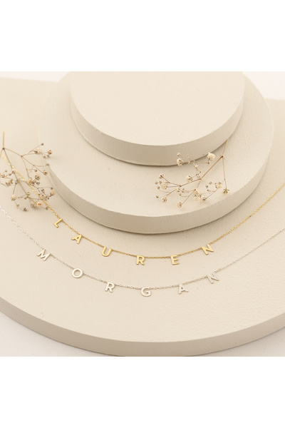 Genel Markalar 925 Ayar Gümüş Aralıklı Harf İsim Kolye-18 Ayar Altın Kaplama İsimli Harf Kolye