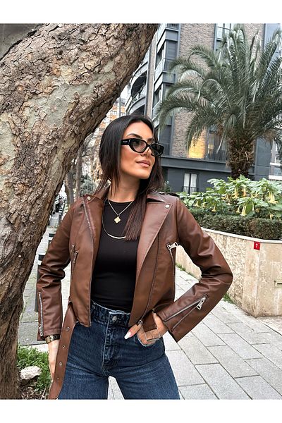 YERTEKS Nahtlose Damen-Lederjacke