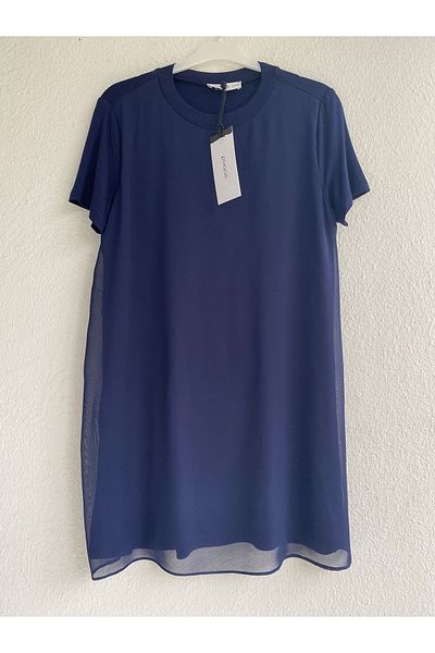 Puane Half Sleeve Front Chiffon Detail Combed Cotton Underwear Tunic 10271 - Navy Blue