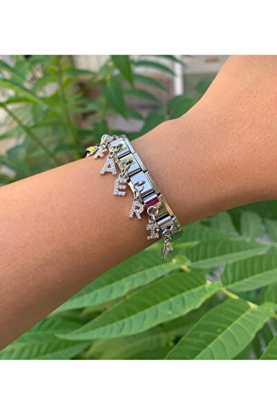 kubotique Gümüş Taşlı V Harfi Sallantılı Çelik İtalyan Charm 1 Adet