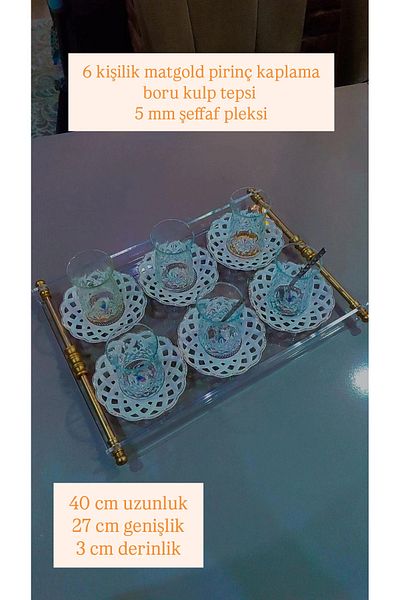 innossa pleksi dekorasyon Pipe Handle Brass Plated Plexiglass Tray for 6 People