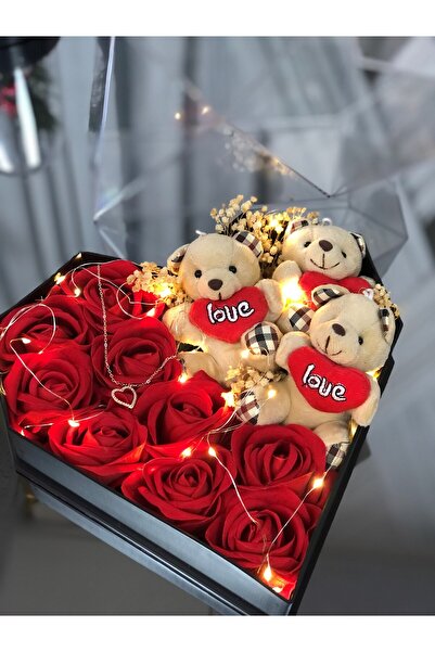 Desenor Concept Prizma Kapaklı Ledli Kalp Kutuda Gül Ayıcık Süslemeli 14 Şuba...