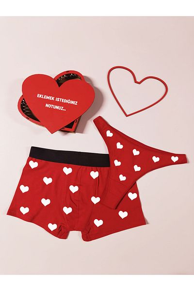 TexKid Ξύλινο Heart Box Heart Special for Lover, Fantasy Designed Γυναικεία Σλιπ και Ανδρικά Μπόξερ Σετ δύο