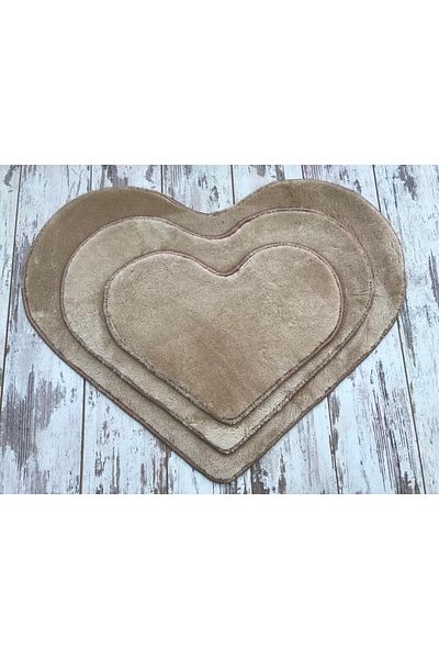 Dokumacıoğlu Elite Heart Model 3-Pece Mink βελούδινο χαλί μπάνιου Σετ πατάκι μπάνιου Αντιολισθητικό σετ τουαλέτας