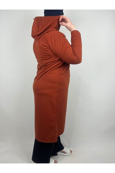YAŞAR TRİKO Women's Tile Robe Two Side Whole Pocket Hooded Long Sleeve Two Thread Tunic