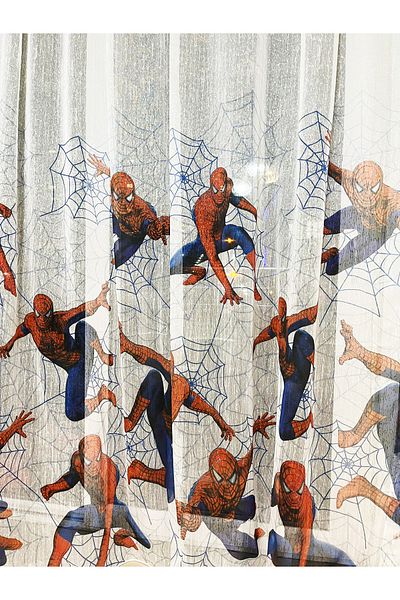 Zeren Home Spiderman Printed Children's Room Tulle Curtain Pleatless Planting