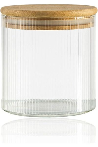 STOREMAX Phop ml Striped Jar - Round Wood Lid Airtight, Dessert, Spice, Food Storage
