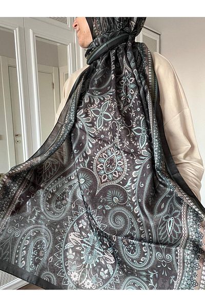 AMİNENESİL Green Ethnic Patterned Aminenesil Soft Cotton Shawl