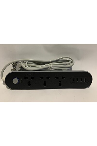 abnturk 4 USB Girişli 3 Universal Priz Girişli Toplam 7 Girişli Aç Kapa Tuşlu Uzatma kablolu Priz