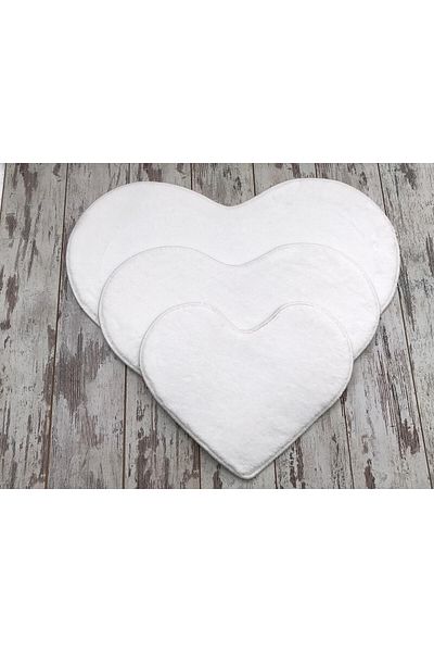 Dokumacıoğlu Elite Heart Model 3-Pece Cream βελούδινο χαλί μπάνιου Σετ πατάκι μπάνιου Αντιολισθητικό σετ καθισμάτων τουαλέτας