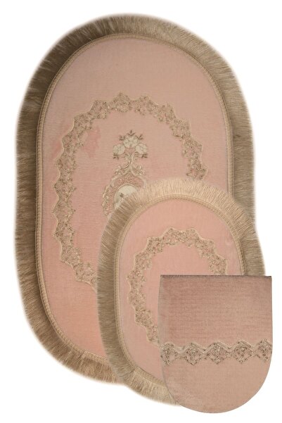 Dokumacıoğlu طقم حصيرة حمام من الدانتيل البيضاوي الحصري مكون من 3 قطع - طقم م...
