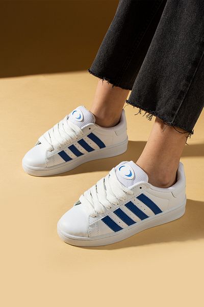 Pembe Potin White Blue Unisex Sports Sneaker Lace-Up Casual Comfortable Sole Shoes
