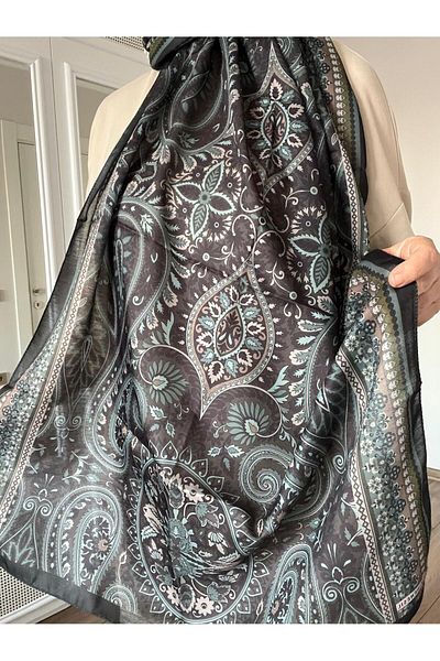 AMİNENESİL Green Ethnic Patterned Aminenesil Soft Cotton Shawl