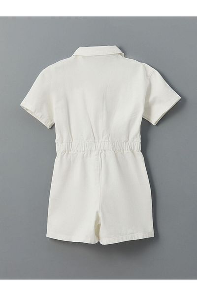 LC Waikiki New Season Shirt Collar Short Sleeve Girl's Jean Jumpsuit - S5L262Z4