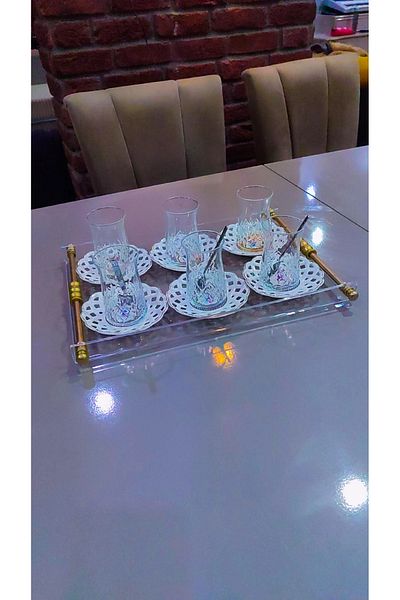 innossa pleksi dekorasyon Pipe Handle Brass Plated Plexiglass Tray for 6 People