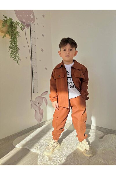 anonim Boy's Gabardine Fabric 3-Piece Suit-Brown