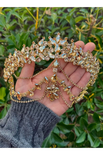 Asensa Coroana de mireasa Hürrem cu pietre de cristal pentru nunta si henna p...
