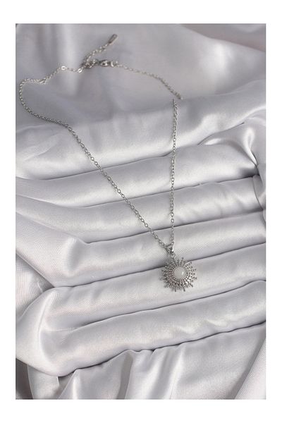 Store 316L Steel Silver Color Chain White Enamel Sun Model Women's Necklace