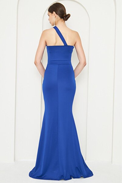 vuvutasarım Saks Mavi Esnek Dalgıç Kumaş Çapraz Yaka Askı Tasarım Abiye Elbise 582211