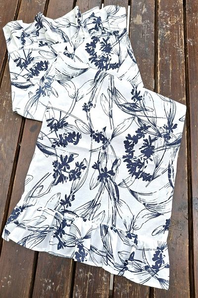 Emtory Home Navy Blue Floral Print Linen Runner - Decorative, Pleated, 40X110Cm