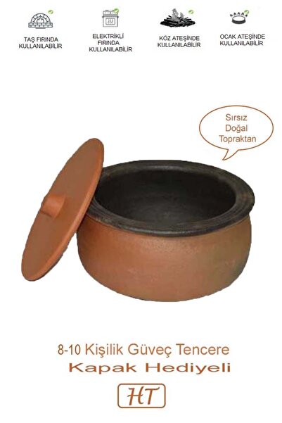 HerşeyTopraktan Toprak Güveç Büyük Aile Boy 8-10 Kişilik Güveç Kapağı Hediyeli