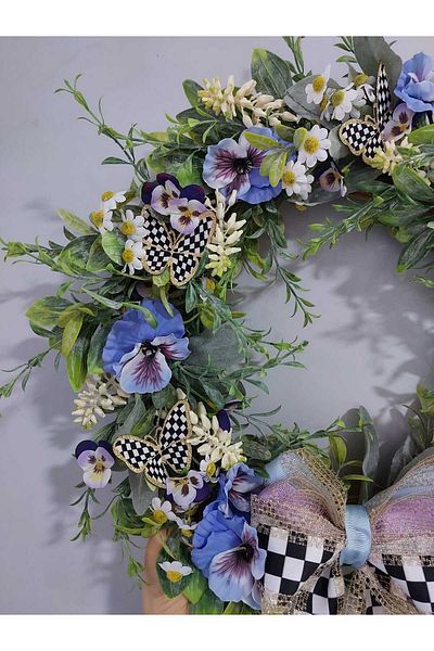 lolipophobi Ornament de ușă de lux cu tematică violet 40 cm, coroană, decor, decorațiuni interioare, flori artificiale