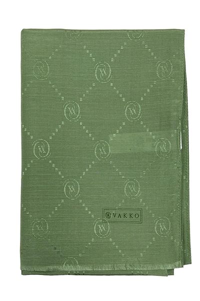 Vakko Памучен копринен шал - Монограм - Ленено зелен