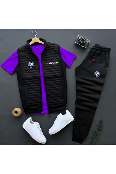 NewCabin BMW Mpower εμπριμέ καπιτονέ γιλέκο και φούτερ - T-Shirt 3 τεμάχια