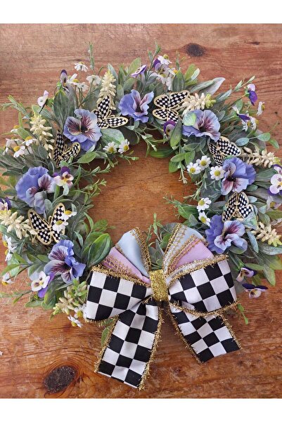 lolipophobi Menekşe Temalı Lüks Kapı Süsü 40 Cm, Çelenk, Dekor, Ev Dekor, Yapay Çiçek