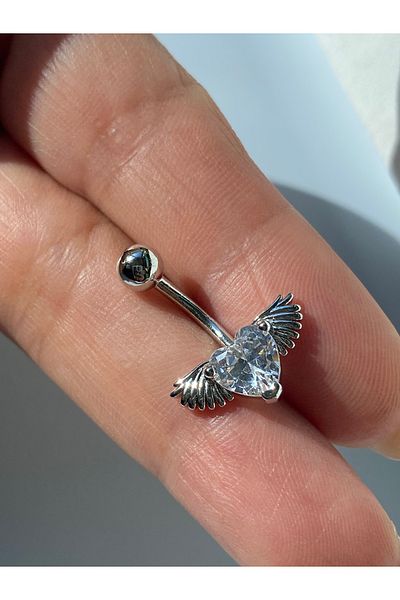kurukafagift Steel Angel Wing Heart Color White Belly Button Ring