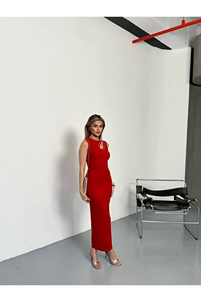 İLKCET MODA Drop Low-Cut Women's Slim Fit Rhinestone Dress