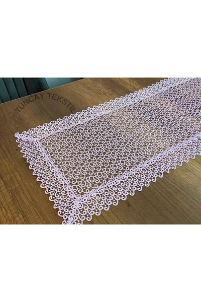 TUNCAY TEKSTİL Ivy Pattern Laced Polyester Runner Ranir Coffee Table Tablecloth French Guipure Cover Powder Pink