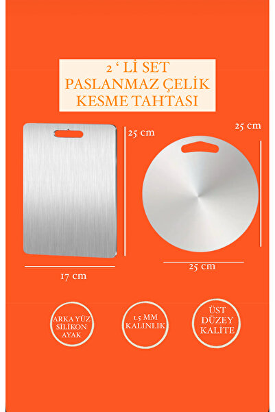 Stainless Art Stainless Steel Cutting Board - Set of 2 (25X25-17X25 cm), 2 Pc...
