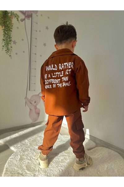 anonim Boy's Gabardine Fabric 3-Piece Suit-Brown
